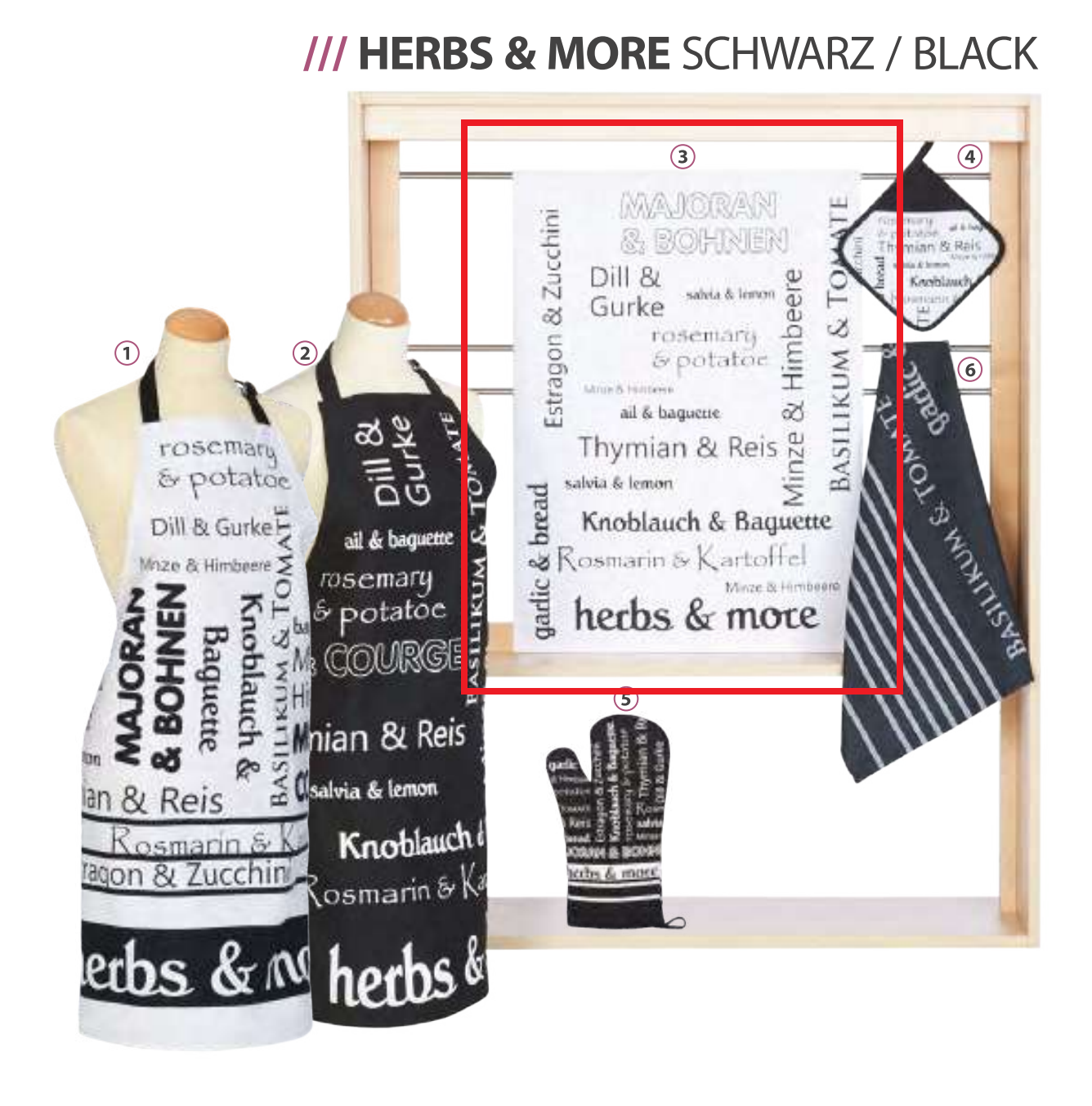 Küchentuch/Essuie HERBS AND MORE BLACK